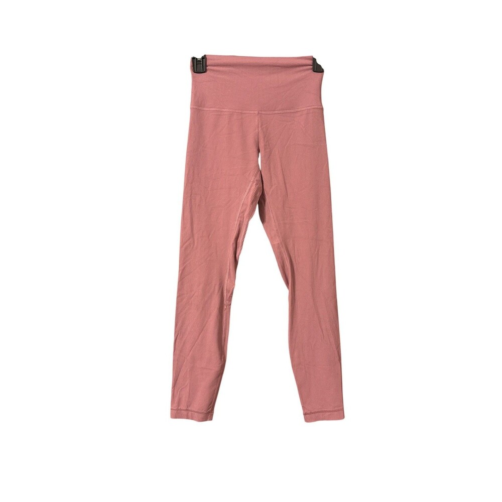 Lululemon Align Ribbed High Rise Pants Womens 4 Pink Logo Stretch Yoga